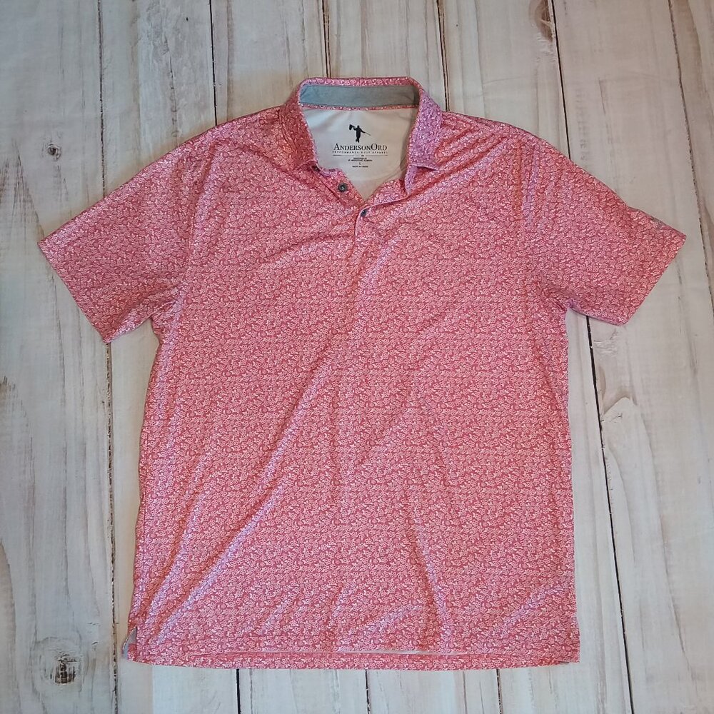 Anderson Ord Mens Red And White Floral Golf T-Shirt Collared Lightweight Shirt ⛳
